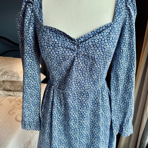 Aritzia Wilfred Polly Blue w White Floral Print Midi Dress - Picture 5 of 15